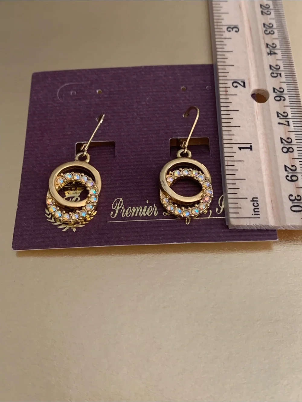 Premier Designs Gold Crystal Loop Drop Earrings